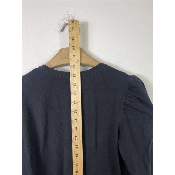 A.L.C. ALC Dress Long Sleeve Crew Neck ALine Gathered Sleeve Cotton Black Small - Picture 6 of 8